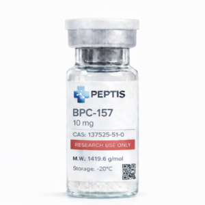 Laboratoryjna fiolka ze sterylnym odczynnikiem BPC-157 10mg do badań nad gojeniem tkanek.