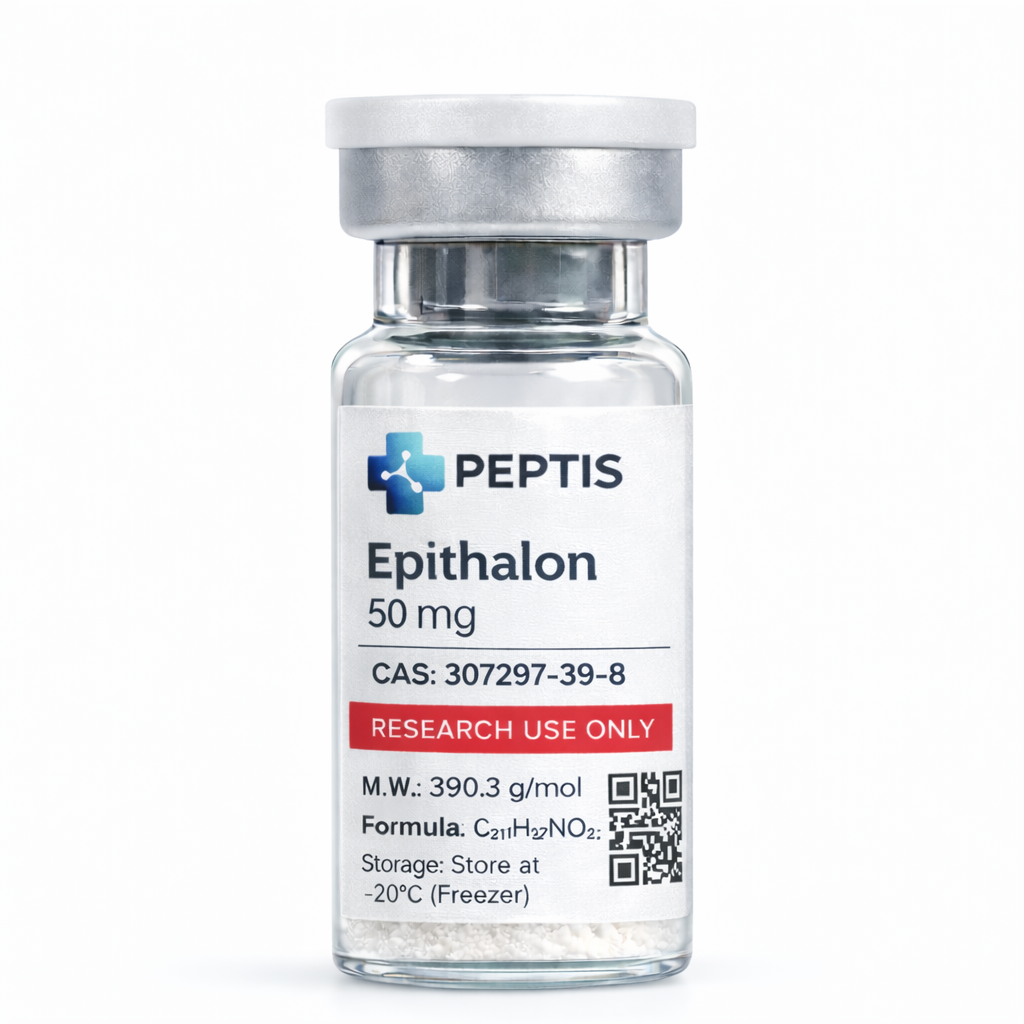 Szklana fiolka z luksusowym odczynnikiem Epithalon 50mg do badań nad długowiecznością