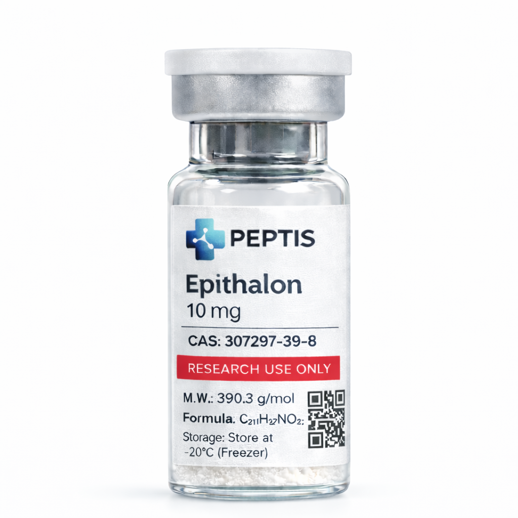 Szklana fiolka z luksusowym odczynnikiem analitycznym Epithalon 10mg do badań nad regeneracją.