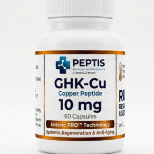 Opakowanie 60 kapsułek z zaawansowanym odczynnikiem GHK-Cu 10mg do badań nad regeneracją.