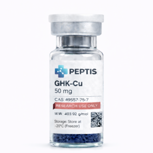 Szklana fiolka z innowacyjnym, niebieskim odczynnikiem GHK-Cu 50mg do badań nad tkanką.